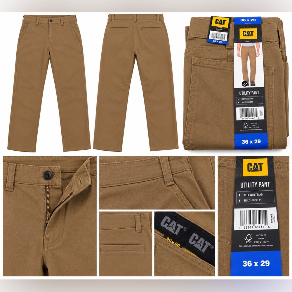Caterpillar Men's Straight Utility Jeans in Khaki Brown 36 x 32